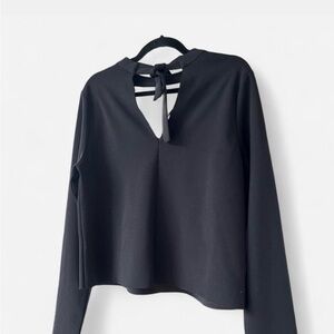 Zara Black Long Sleeve Top with Back Tie and Keyhole